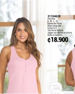 PIJAMA DOS PIEZAS PANTALON BLUSA MANGA SISA ESCOTE EN V - Palo rosa