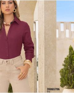 CAMISA MANGA LARGA CON PUÑO ESCOTE EN V - Vino