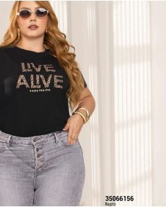 CAMISETA MANGA CORTA CUELLO REDONDO - Negro