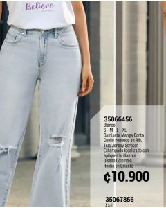 JEANS TIRO ALTO TELA DENIM STRETCH BOTA WIDE LEG - Azul