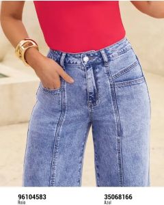 JEANS TIRO ALTO TELA BOTA WIDE LEG - Azul