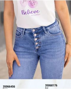 JEANS TIRO ALTO CONTROL EN ABDOMEN BOTA SKINNY - Azul