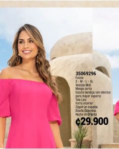 VESTIDO MIDI MANGA CORTA ESCOTE BANDEJA - Fucsia