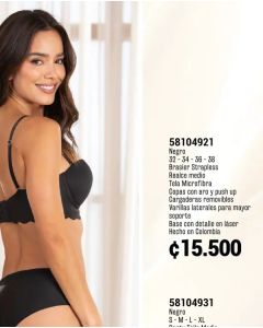 BRASIER STRAPLESS REALCE MEDIO COPAS CON ARO - Negro
