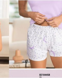 PIJAMA 2 PIEZAS SHORT BLUSA MANGA SISACUELLO REDONDO - Lila
