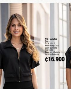 BLUSA MANGA CORTA, CUELLO CAMISERO, CREMALLERA EN EL CENTRO - Negro