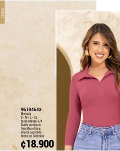 BLUSA MANGA TRES CUARTOS CUELLO CAMISERO - Marsala